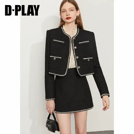 DPLAY春新款轻奢气质小香风黑白撞色套装商品大图