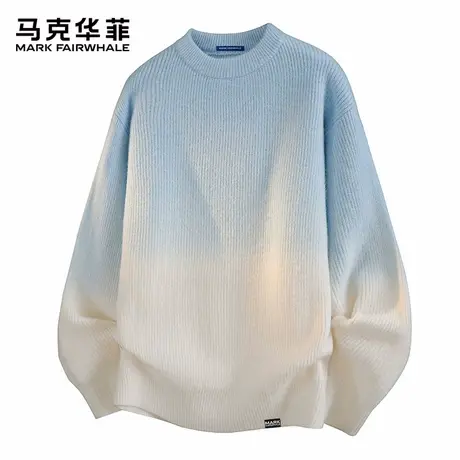 马克华菲圆领针织衫男士秋季宽松潮牌渐变色毛衣百搭休闲打底上衣图片