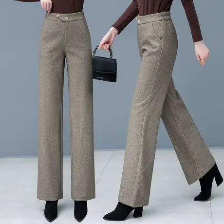 人字纹阔腿裤女秋冬款2023年新款高腰显瘦宽松直筒垂感百搭休闲裤商品大图