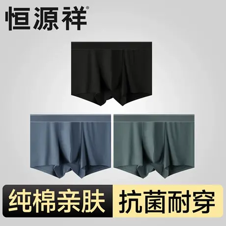恒源祥纯棉男士内裤抗菌防臭宽扁腰带中腰内裤网眼透气内档短裤男商品大图