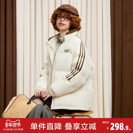 唐狮2026秋冬季情侣短款羽绒服立领袖子撞色拼条男款羽绒外套女士商品大图