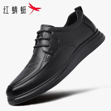 红蜻蜓男商务休闲皮鞋羊皮软底通勤皮鞋系带平底舒适爸爸皮鞋软底图片