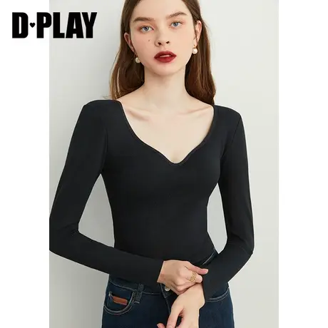 DPLAY【惠品】冬新经典黑云朵绒感保暖一体式胸垫V领打底衫商品大图