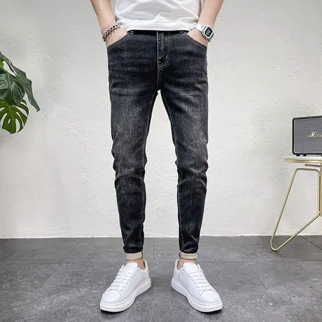 2023秋装新品男款潮流休闲牛仔裤男士经典时尚刺绣修身小脚长裤子商品大图