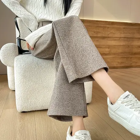 毛呢阔腿裤女秋冬2023年新款高腰宽松垂感休闲九分加厚呢子直筒裤商品大图