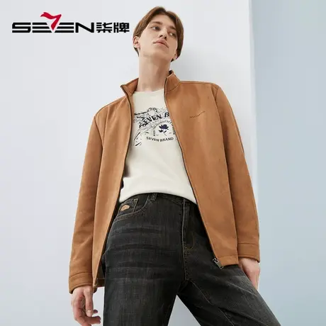 【仿麂皮绒】柒牌男士短款外套春秋新款时尚休闲中青年立领夹克衫图片