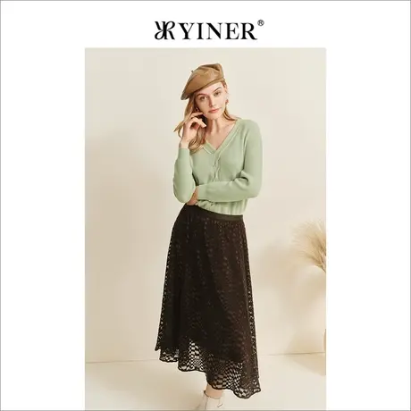 YINER音儿女装冬季短款时尚V领套头羊毛针织衫上衣商品大图