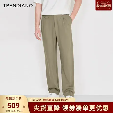 TRENDIANO官方2023新款春季时尚直筒宽松休闲长裤男黑色商品大图
