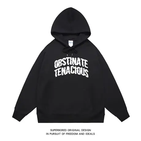 美式复古字母设计感卫衣男连帽潮牌春秋款宽松休闲黑色上衣潮帽衫商品大图