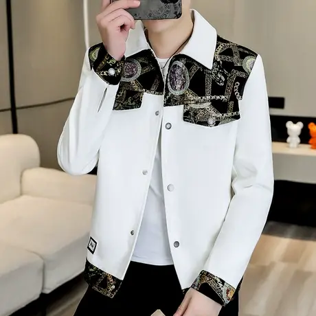 秋季个性拼接撞色夹克男士潮牌ins休闲痞帅气上衣潮流高级感外套商品大图