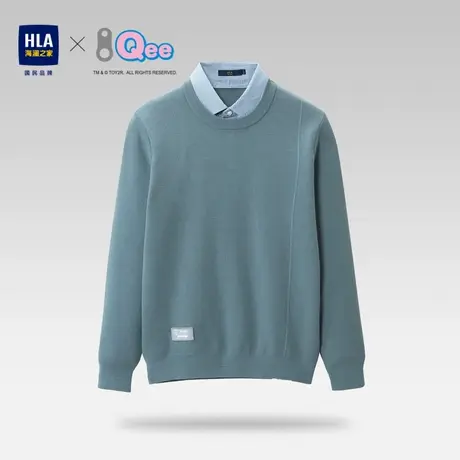 HLA/海澜之家Qee联名保暖针织衫冬季假两件修身套头加厚毛衣男装图片