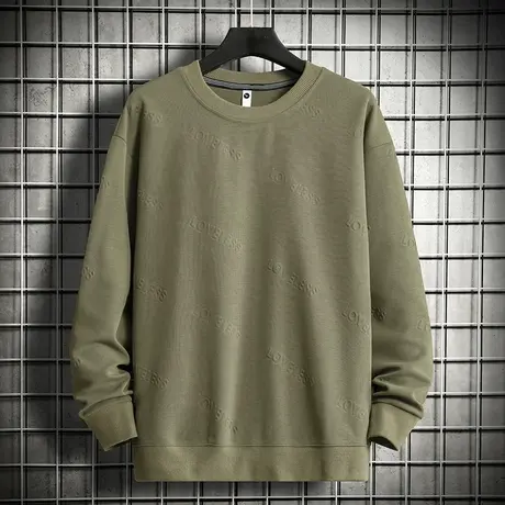 小熊卫衣男华夫格2023新款春秋季宽松潮流圆领长袖t恤无帽上衣服商品大图