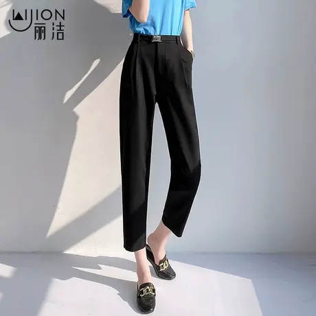 丽洁女裤黑色西装裤女哈伦裤2023秋季新款九分裤高腰宽松休闲西裤商品大图