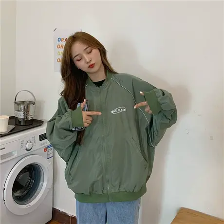 春秋棒球服女ins潮韩版宽松盐系上衣秋季2021年新款夹克外套港风商品大图