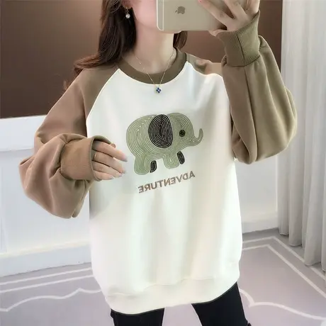 秋装2023新款爆款时尚洋气小个子短款卫衣女秋冬宽松加厚圆领上衣商品大图