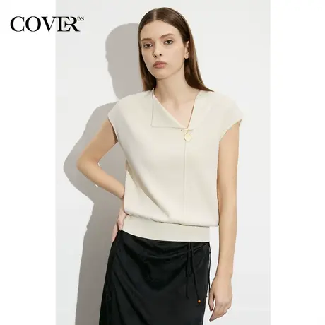 COVER夏季四平花型落肩不对称针织衫商品大图