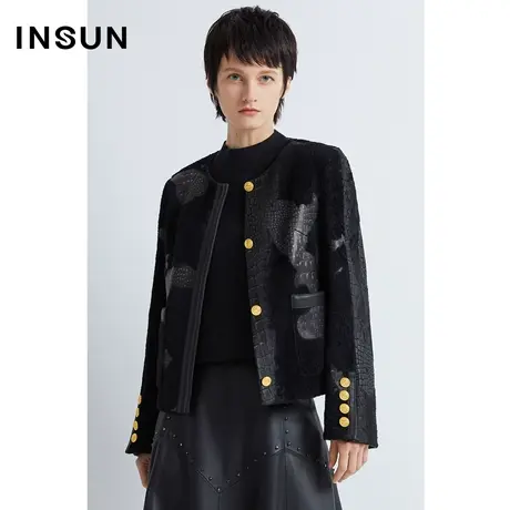 INSUN恩裳冬季羊皮压花皮草外套商品大图