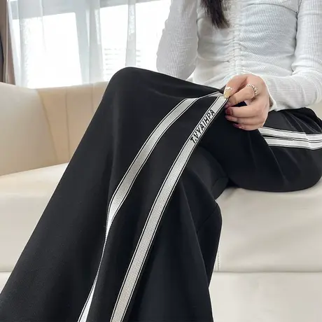 阔腿运动裤女2023年春秋季新款高腰宽松显瘦百搭休闲拖地直筒长裤商品大图