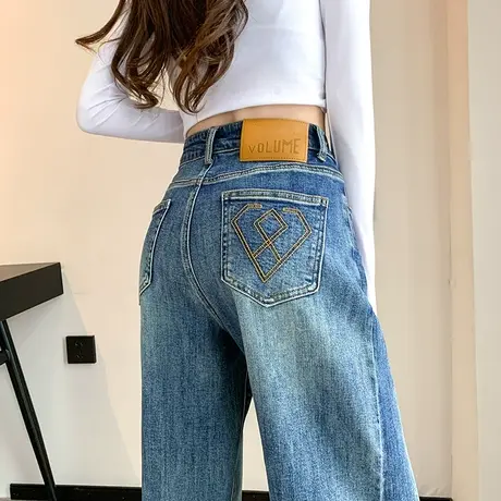 高腰阔腿牛仔裤女2023年春秋新款直筒宽松显瘦百搭垂感拖地长裤子商品大图