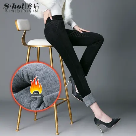 秀后灯芯绒裤子女冬季新款加绒加厚保暖直筒裤宽松休闲中老年女裤图片