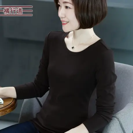 2025春装新款圆领长袖打底衫修身简约上衣服女装t恤纯色小衫体恤商品大图