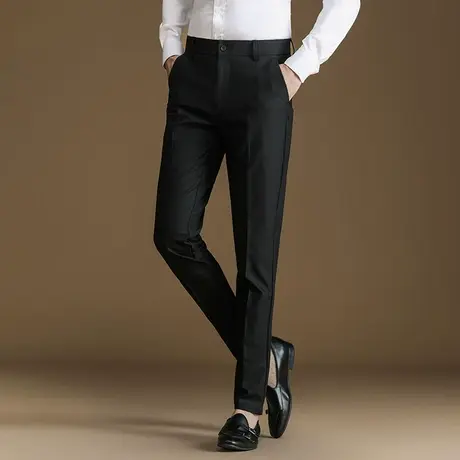POWO西装裤秋冬季修身男商务韩版长裤青年免烫抗皱黑色小脚休闲裤商品大图