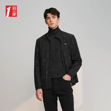 海一家休闲立领两面穿外套2023秋季新款简约格纹时尚夹克男商品大图