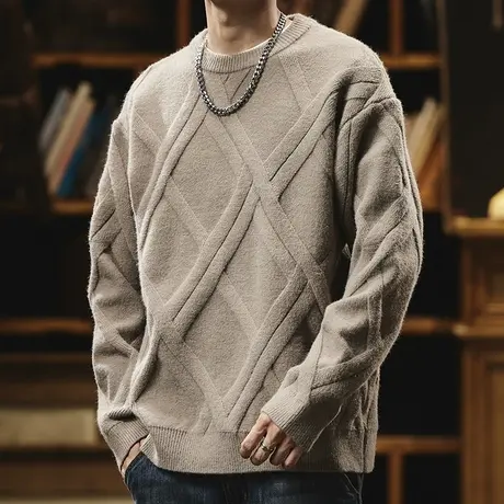 百搭保暖男士毛衣复古加厚针织衫时尚打底毛衣舒适潮流宽松商品大图