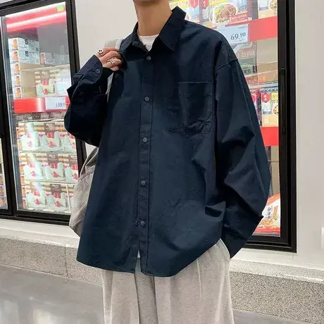 日系防晒长袖衬衫男夏季新款港风宽松翻领衬衣ins潮百搭休闲外套商品大图