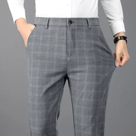 秋冬季高端弹力直筒格子休闲裤子春秋款男装英伦雅痞修身商务西裤商品大图