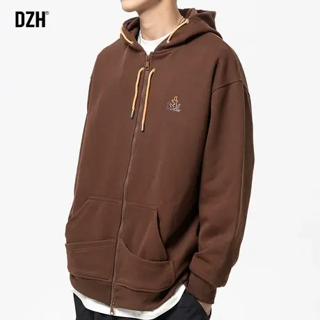 男士美式咖色卫衣男秋季连帽开衫上衣2023年新款外套宽松bf慵懒风图片