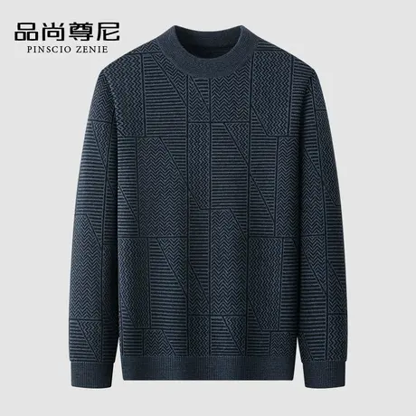 爸爸冬季毛衣民族风满身花纹半高领加厚保暖打底针织衫中老年男装商品大图