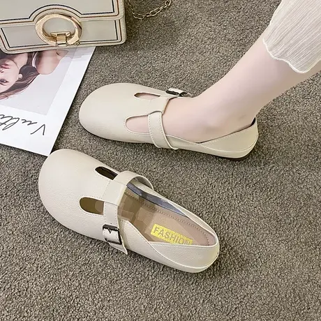 玛丽珍鞋女夏2023新款法式单鞋女平底春秋两穿软底豆豆孕妇小皮鞋商品大图