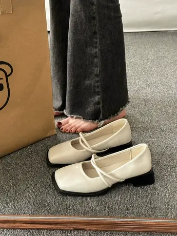 法式单鞋女2023夏季新款一脚蹬粗跟女凉鞋复古配裙子玛丽珍小皮鞋商品大图