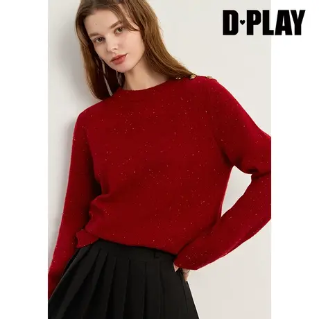 DPLAY红色毛衣羊毛衫不对称金属扣上衣针织套头红毛衣圣诞毛衣女商品大图