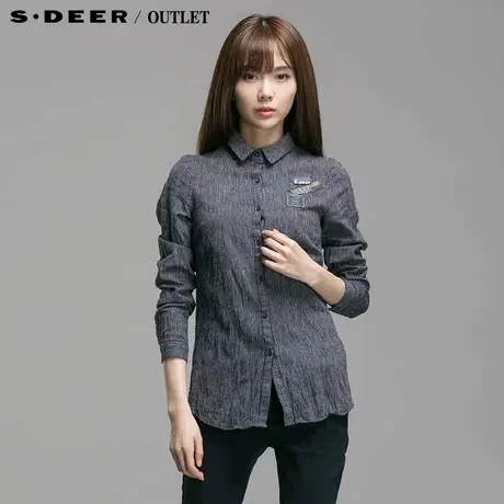 sdeer圣迪奥专柜正品女装休闲抓皱竖条纹衬衫4380510图片