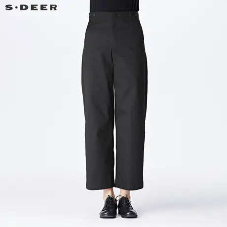 sdeer圣迪奥2019春装简约利落纯色高腰OL阔腿背带裤女S17180805商品大图