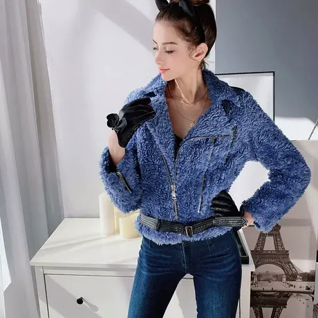 【直播】粉红大布娃娃小个子年轻款时尚翻领皮草外套女短款商品大图