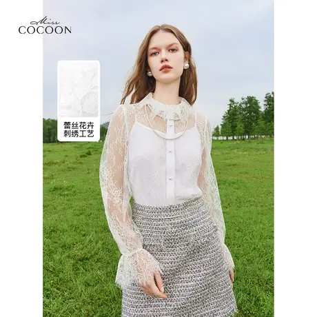 【秋上新】missCOCOON气质绣花蕾丝衫2023秋季新款女宽松长袖上衣商品大图