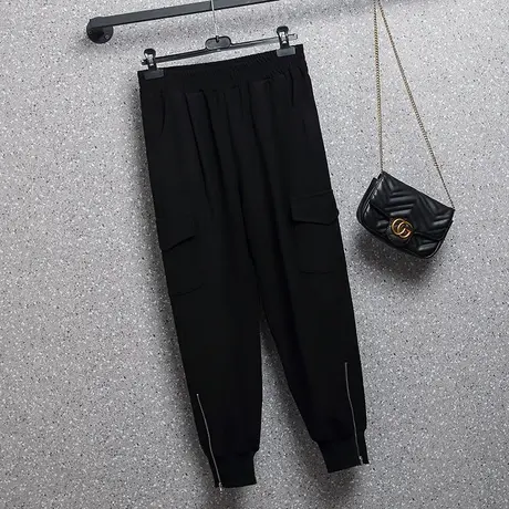 伊自尚大码女装宽松工装裤2024早春时尚气质胖mm高腰显瘦束脚长裤商品大图