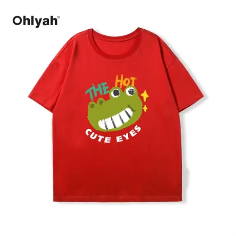 Ohlyah春季新款短袖t恤女2024新年款红色本命年纯棉大码宽松衣服商品大图
