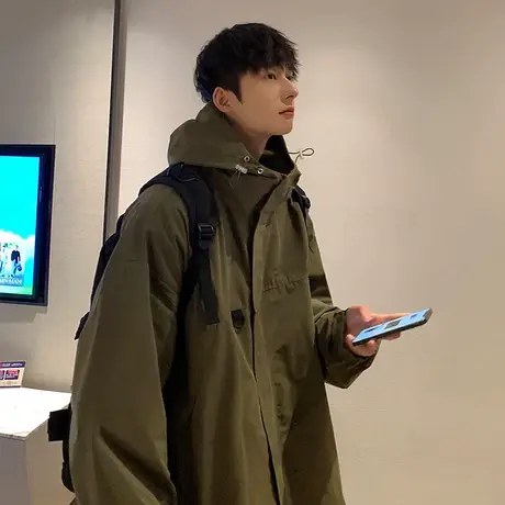 机能风连帽冲锋衣宽松百搭夹克男生秋季纯色休闲外套潮牌男女上衣商品大图