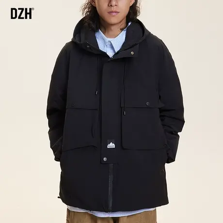 男士黑色连帽夹克男春季工装风连帽2024新款户外冲锋衣男款登山服商品大图