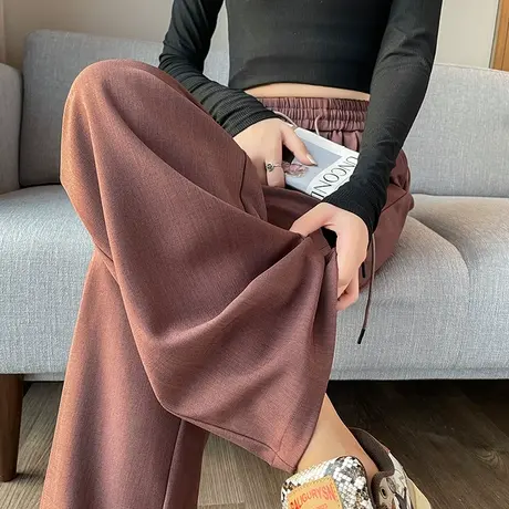 高腰阔腿西装裤女2024春秋新款窄版显瘦休闲垂感百搭直筒拖地长裤图片