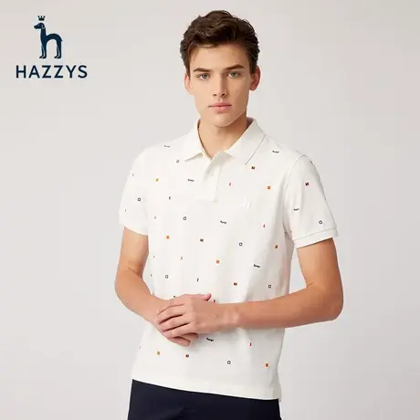 Hazzys哈吉斯夏季新品男士上衣短袖绣花polo衫商务休闲潮流T恤男图片