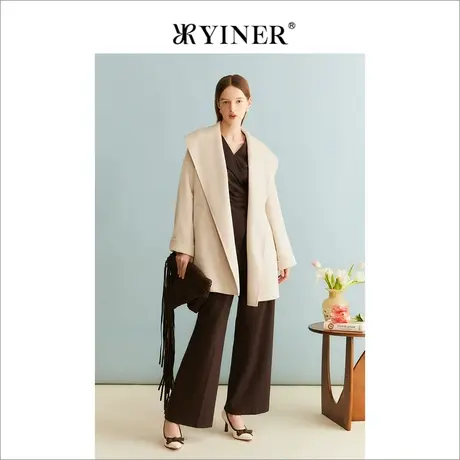 【绵羊毛+羊绒】YINER音儿女装冬季双面呢大衣长款外套图片
