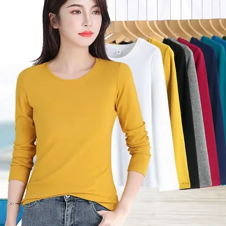 纯色长袖t恤女秋季2024新款修身内搭打底衫外穿螺纹体恤简约上衣图片