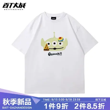 原创设计小众三眼怪兽印花宽松白色T恤女短袖夏季潮牌超火上衣商品大图