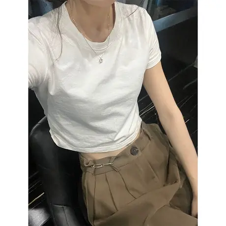 短款露脐辣妹半袖T恤女夏季2024新款韩版修身显瘦纯棉短袖上衣潮商品大图