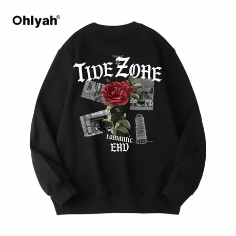 Ohlyah原创美式高街创意印花卫衣男春秋新款圆领套头宽松上衣外套商品大图